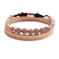Rose gold Roman numeral bangle and beaded zirconia braided bracelet jewelry set - Rose Gold Set
