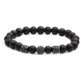 Matte black stone beaded bracelet with gunmetal micro-pave cubic zirconia balls - Black Pave Ball Style