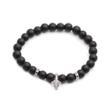 Conjunto de pulsera de cuentas negras mate con bolas de cristal y colgante de flecha - Color Plata Circonita Negra