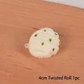 Realistic 4cm steamed flower bun pendant keychain in creamy white with green onion decor - 4cm Flower Roll Squishy