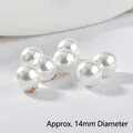 Fermoirs de boucles d'oreilles perles blanches 14mm avec base en cuivre plaqué or 18 carats - 14mm (1 Pièce)
