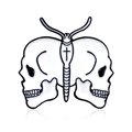 Gothic punk skull butterfly enamel brooch pin with cross detail on white background - Skeleton Butterfly Style (CC288)