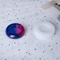 Detailed view of DIY round silicone mold and finished resin ashtray with diamond facets - Large Rhombus