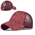 Cappellino da baseball camouflage bordeaux con foro per coda di cavallo e rete - Regolabile / Mimetico Rosso Coda di Cavallo