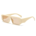 Retro cream square sunglasses with thick frames and light brown lenses for a modern look - Beige Frame Champagne Lenses