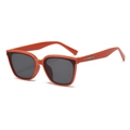 Retro square sunglasses with glossy orange frames, dark lenses and silver metal temple detail - Solid Orange Red Frame Black Grey Lenses