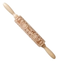 Wooden Christmas rolling pin featuring engraved reindeer and gingerbread man patterns - Gingerbread Men (JM01679)