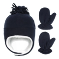 Donkerblauwe fleece winterset voor kinderen met muts en wanten met voering - S (6-18 maanden) / Marineblauw