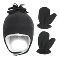Winterset met zwarte oorflapmuts en bijpassende fleece wanten voor kinderen - S (6-18 maanden) / donkergrijs