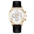 Montre à quartz pour hommes avec boîtier doré, cadran blanc et bracelet en cuir noir - Cadran Blanc Boîtier Doré Bracelet Noir