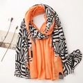 Lightweight bright orange and black geometric pattern cotton linen shawl scarf for summer - Orange