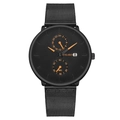 Stylish black men's quartz watch featuring orange hands and a Milanese mesh strap band - Rose Gold Hand Black Dial Black Case Black Strap