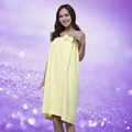 Pale yellow microfiber bath towel dress with bow decoration in chest area - 140*75CM / Yellow