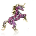 Golden unicorn brooch pin with deep purple crystals and shimmering rhinestones - Gold Purple Zirconia
