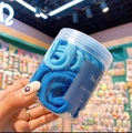 Jar of blue seamless elastic hair ties with high stretch and candy colors for styling - Approx 50 Pieces Canned / Blue