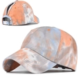 Gorra de béisbol de algodón tie-dye para mujer con abertura de cola de caballo ajustable - Tie-Dye Naranja/Azul Claro/Gris