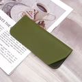 Olive green leather glasses pouch with lychee texture and premium edge stitching - Green Flat Grain