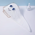 Absorbent white coral fleece dry hair hat with blue rabbit ears and cute embroidery - White Bear Hair Drying Cap / 24*64cm