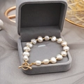 Bracciale di perle barocche d'acqua dolce con chiusura OT dorata in confezione regalo - Stile Interamente in Perle / Bianco