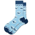 Blue mid-calf cotton socks featuring whale patterns and white striped accents - Preppy Dolphin
