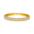 Close-up of emerald cut cubic zirconia stones set in a gold-plated Cuban tennis chain - Anklet 9in-23cm / Gold