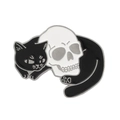 Spilla smaltata con gatto nero e teschio con contorni argentati in stile dark moé - Gatto Gotico e Teschio Stile B