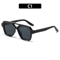 Classic black square frame sunglasses with double bridge design in a minimalist style - Black Frame Black Grey Lens (C1)