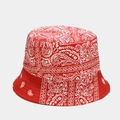 Reversible bucket hat with red and white paisley pattern for summer sun protection - M / Spliced Red
