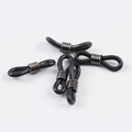 Five black silicone eyeglass chain connectors with metal coils on white background - Black+Gunmetal