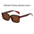 Retro-Sonnenbrille mit breitem Rechteckrahmen, braunem Gestell und braunen Gläsern - Tee Rahmen Tee Gläser