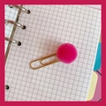 Creative pink pompom paperclip with golden metal spiral on a grid notebook page - 4# Rose Red Pom-pom