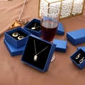 Peacock blue jewelry gift box set with gold necklace and earrings on brown satin fabric - 5*5*3cm / Teal