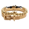 Set di bracciali da uomo in oro con perline corona e bracciale rigido regolabile - Bangle Numeri Romani + Perline Corona