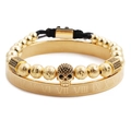 Set di bracciali uomo oro e nero con numeri romani e ciondolo a forma di teschio - Bangle con Fibbia + Perline Teschio