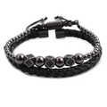Pulsera de doble capa ajustable para hombre con cuentas de metal gris oscuro - Juego A / Color gunmetal