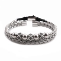Set de pulsera ajustable de acero inoxidable tejido con cuentas de plata y cubos negros - Juego A / Plateado