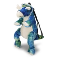 Zaino di peluche a forma di dinosauro per bambini con tessuto tie-dye blu-verde e cinghie - Triceratopo Blu