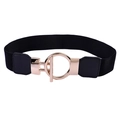 Detail of black elastic belt with minimalist gold metal ring buckle and faux leather - Black