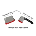 Detail showing dimensions of Halloween cleaver headband with 12cm blade and 18cm handle - Cleaver Through Head