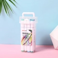 Portable set of 12 colors twin tip markers in a transparent box with white barrel design - Twelve Colors