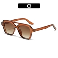 Classic amber square sunglasses with brown gradient lenses and plastic double bridge frame - Coffee Frame Gradient Brown Lens (C3)