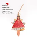 Christmas angel ornament in red polka dot dress with gold wings and size details - Red Angel Pendant