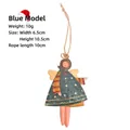 Christmas painted metal angel ornament in dark green polka dot dress hanging charm - Blue Angel Pendant