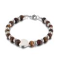Bracciale di perle occhio di tigre con ciondolo a cuore argento e chiusura a moschettone - Stile Acciaio (KB74593-Z)
