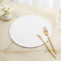 Handwoven round white cotton rope placemat with heat-resistant spiral texture - Bleached White