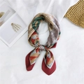 Elegant 70cm silk scarf with red, green and khaki geometric plaid patterns - 35 Rhombus Seal Khaki