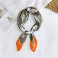 Olive green floral silk scarf with lily print and bright orange edge detail - 21 Orange Edge Floral