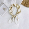 Elegant beige and white geometric silk scarf in a stylish knot on a white background - 31G Beige