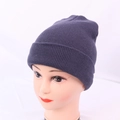 Solid color dark purple knit beanie with wide cuff for winter warmth and fashion - One Size / Dark Gray