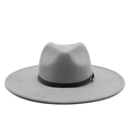 Close-up of light grey wool fedora featuring a black leather band and silver buckle - M(57-59cm) / Light Gray